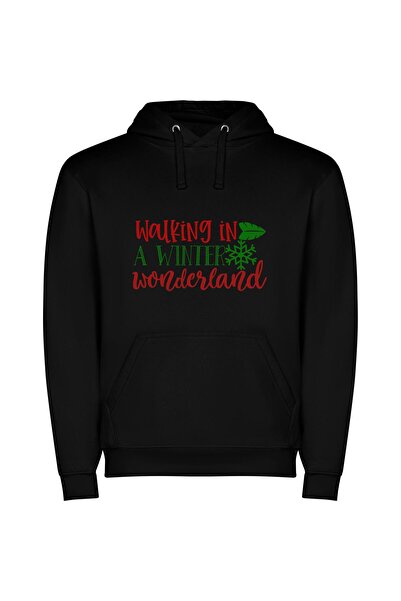 iLovePrints Enchanting Winter Wanderlust Φούτερ με κουκούλα σε χρώμα Μαύρο