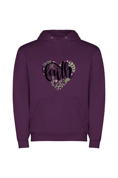 iLovePrints Floral Faith Lettering Φούτερ με κουκούλα σε χρώμα Μωβ