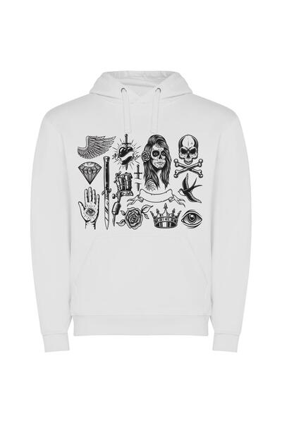 iLovePrints Artistic Tattoo Collection Φούτερ με κουκούλα σε χρώμα Λευκό