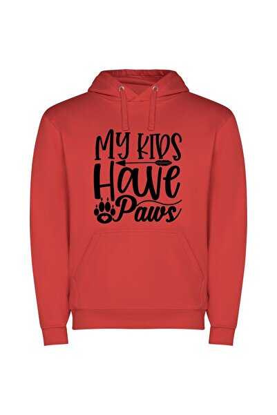 iLovePrints Paws & Kids Forever Φούτερ με κουκούλα σε χρώμα Κόκκινο