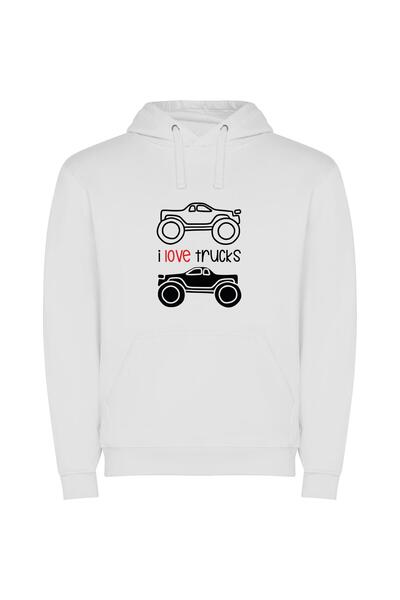 iLovePrints Truck Love: Super Realistic Φούτερ με κουκούλα σε χρώμα Λευκό