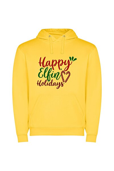 iLovePrints Enchanting Elf-Punk Holiday Φούτερ με κουκούλα σε χρώμα Κίτρινο
