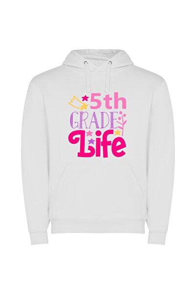 iLovePrints Vibrant 5th Grade Adventures Φούτερ με κουκούλα σε χρώμα Λευκό