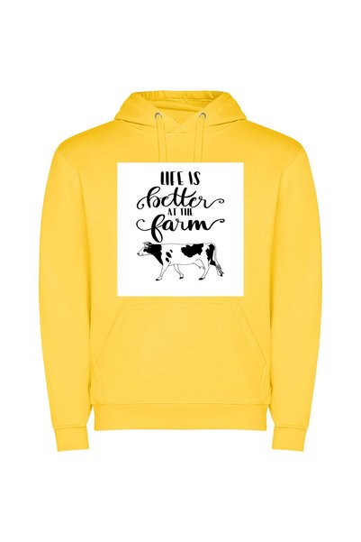 iLovePrints Moo's Serene Farm Haven Φούτερ με κουκούλα σε χρώμα Κίτρινο