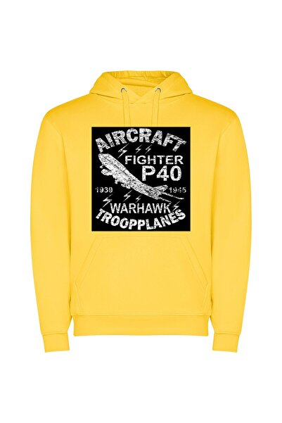 iLovePrints Vintage Jetfighter Pilot Φούτερ με κουκούλα σε χρώμα Κίτρινο