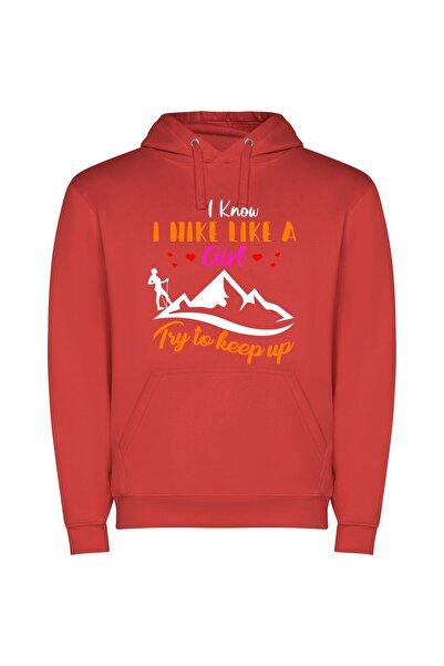 iLovePrints Feminine Mountain Explorer Φούτερ με κουκούλα σε χρώμα Κόκκινο