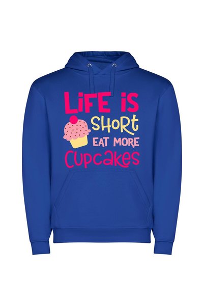 iLovePrints Sweet Indulgence: Embrace Cupcakes Φούτερ με κουκούλα σε χρώμα Μπλε