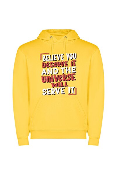 iLovePrints Serve: Believe, Receive, Universe! Φούτερ με κουκούλα σε χρώμα Κί...
