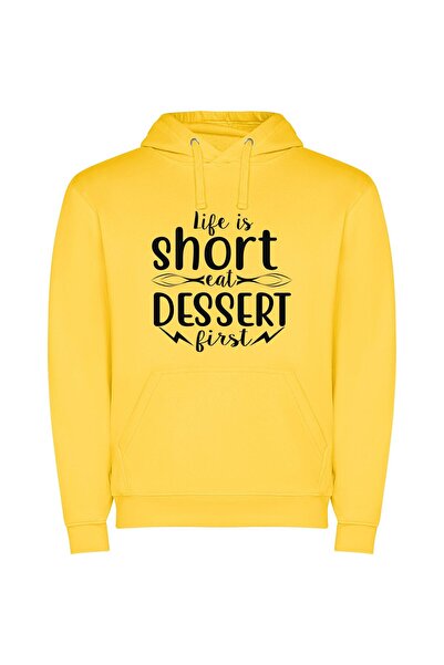iLovePrints Savor Desserts, Embrace Life Φούτερ με κουκούλα σε χρώμα Κίτρινο