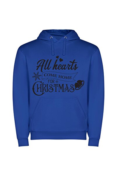 iLovePrints Heartwarming Christmas Homecoming Φούτερ με κουκούλα σε χρώμα Μπλε