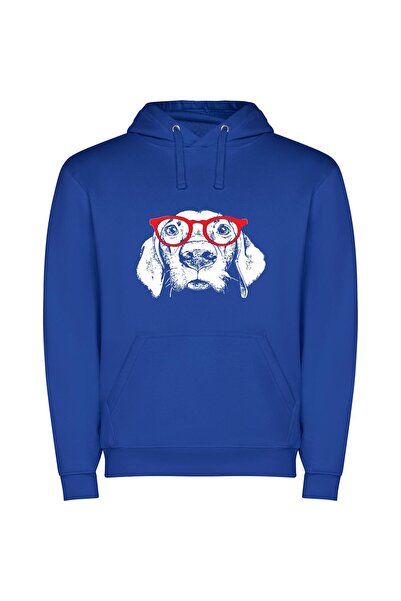 iLovePrints Fashionable Red Lens Φούτερ με κουκούλα σε χρώμα Μπλε