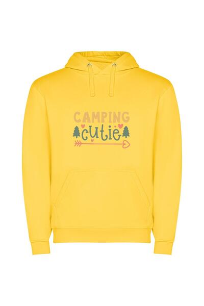 iLovePrints Adorable Camping Cutie Φούτερ με κουκούλα σε χρώμα Κίτρινο