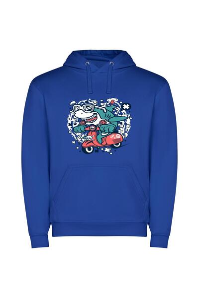 iLovePrints Scooting Sharp Shark Φούτερ με κουκούλα σε χρώμα Μπλε