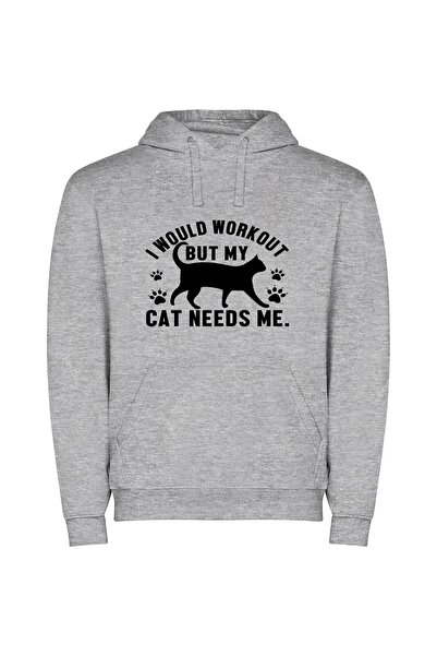 iLovePrints Fit for Feline Fitness Φούτερ με κουκούλα σε χρώμα Γκρι