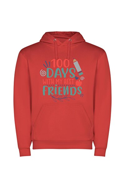 iLovePrints 100 Days of Friendship Φούτερ με κουκούλα σε χρώμα Κόκκινο