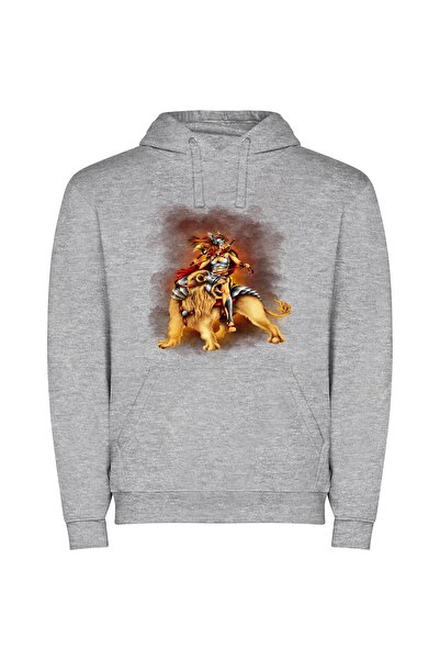 iLovePrints Lioness of Myth: A Digital Fantasy Φούτερ με κουκούλα σε χρώμα Γκρι