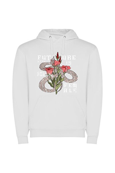 iLovePrints Floralpunk Silk Screen Art Φούτερ με κουκούλα σε χρώμα Λευκό