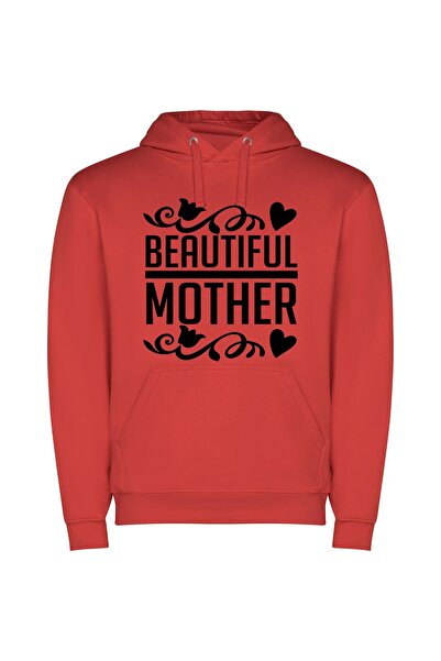 iLovePrints Elegantly Captured Motherhood Φούτερ με κουκούλα σε χρώμα Κόκκινο