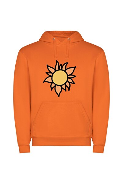 iLovePrints Sunny Floral Sketch Φούτερ με κουκούλα σε χρώμα Πορτοκαλί