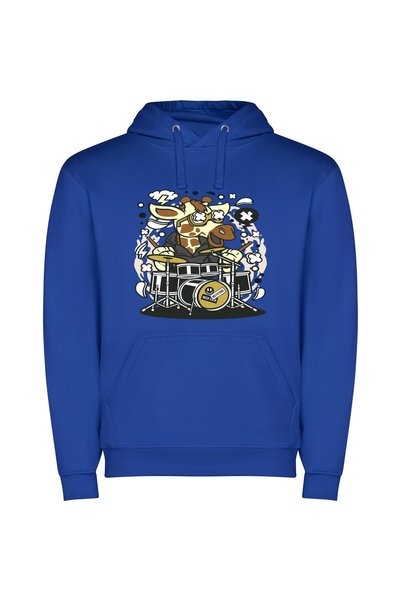 iLovePrints Drumming Giraffe Rockstar Φούτερ με κουκούλα σε χρώμα Μπλε