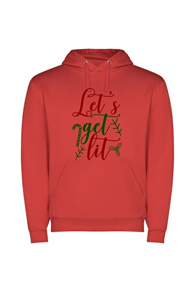 iLovePrints Colorful Chaos: Let's Get Lit Φούτερ με κουκούλα σε χρώμα Κόκκινο
