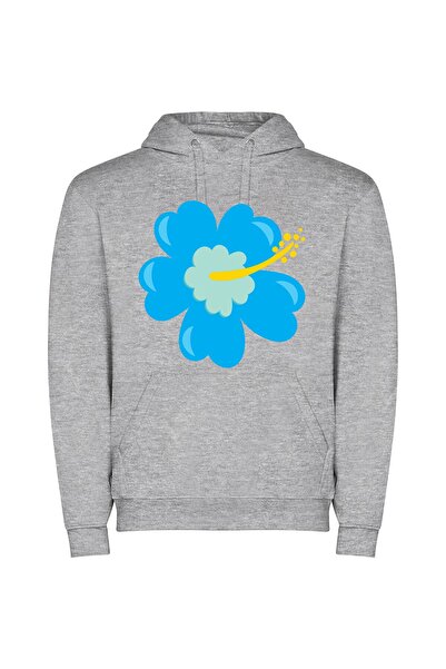 iLovePrints Blue Bloom Extravaganza Φούτερ με κουκούλα σε χρώμα Γκρι