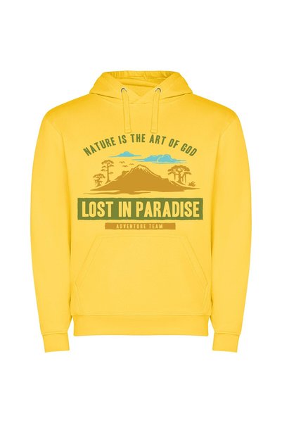 iLovePrints Tropic Quest: Logo Art Φούτερ με κουκούλα σε χρώμα Κίτρινο