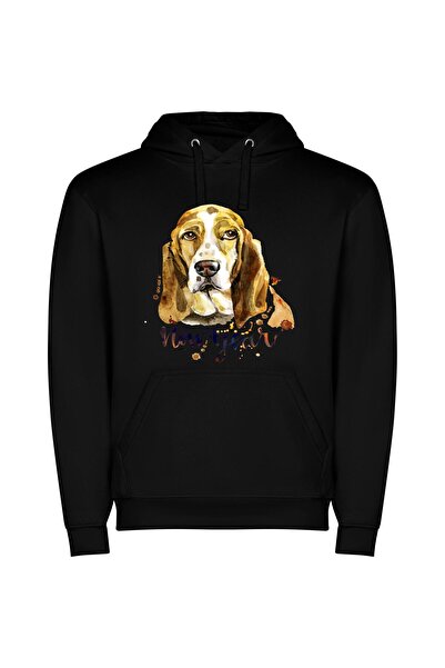 iLovePrints Digital Dog Portrait Φούτερ με κουκούλα σε χρώμα Μαύρο