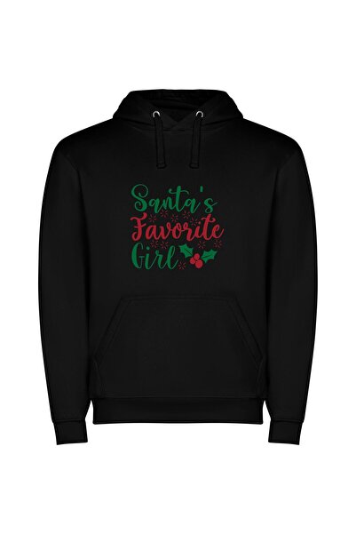iLovePrints Merry Santa's Favorite Girls Φούτερ με κουκούλα σε χρώμα Μαύρο