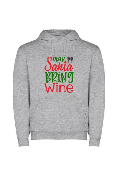 iLovePrints Wine, Santa, Merry Time! Φούτερ με κουκούλα σε χρώμα Γκρι