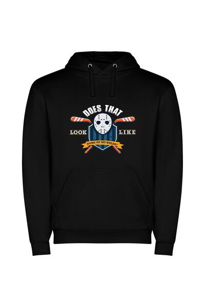 iLovePrints Game On: Hockey Inspired Φούτερ με κουκούλα σε χρώμα Μαύρο