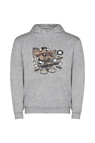 iLovePrints Groovy DJ Animal Mashup Φούτερ με κουκούλα σε χρώμα Γκρι