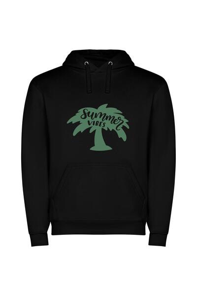 iLovePrints Tropical Summer Vibes Φούτερ με κουκούλα σε χρώμα Μαύρο