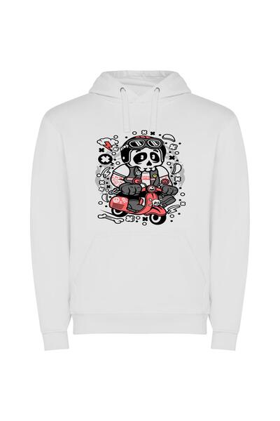 iLovePrints Scooter-Bound Skeleton Φούτερ με κουκούλα σε χρώμα Λευκό