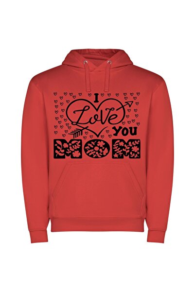 iLovePrints Monochrome Mama Love Φούτερ με κουκούλα σε χρώμα Κόκκινο