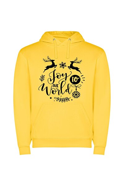 iLovePrints Joyous Snowflake Reindeers Φούτερ με κουκούλα σε χρώμα Κίτρινο