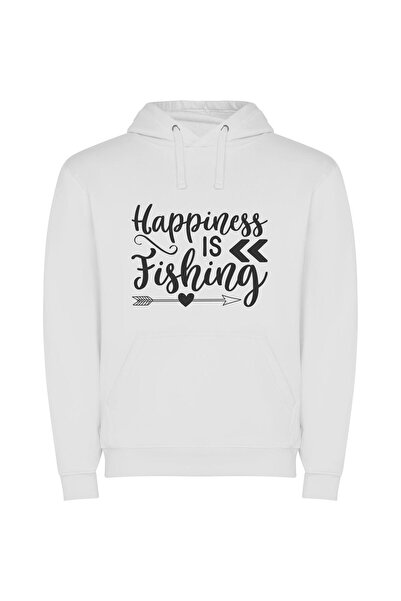 iLovePrints Fishing Happiness Captured Φούτερ με κουκούλα σε χρώμα Λευκό