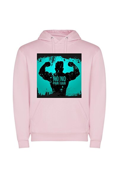 iLovePrints Silent Strength: Muscular Silhouette Φούτερ με κουκούλα σε χρώμα Ροζ