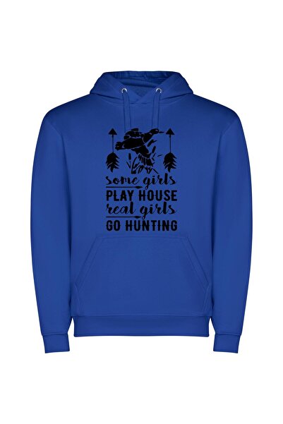 iLovePrints Genuine Girls Go Hunting Φούτερ με κουκούλα σε χρώμα Μπλε