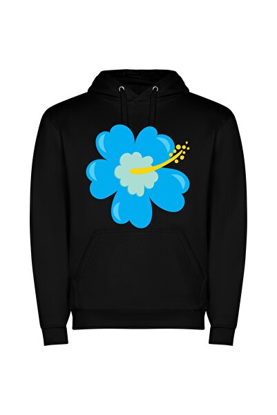 iLovePrints Blue Bloom Extravaganza Φούτερ με κουκούλα σε χρώμα Μαύρο