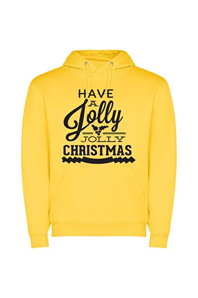 iLovePrints Jolly Holly Christmas Bliss Φούτερ με κουκούλα σε χρώμα Κίτρινο