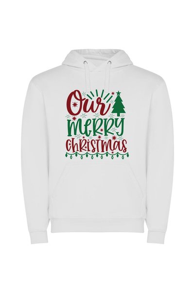 iLovePrints Merry ABCs: Festive Front-Facing Φούτερ με κουκούλα σε χρώμα Λευκό