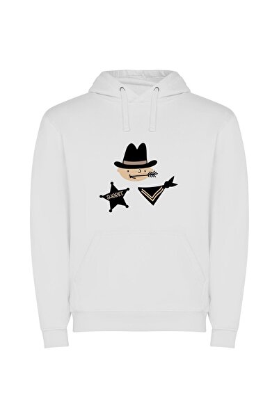 iLovePrints Western Noir's Hat Scout Φούτερ με κουκούλα σε χρώμα Λευκό