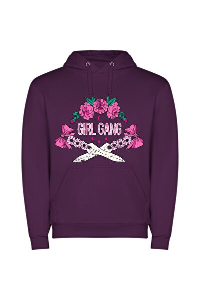 iLovePrints Blooming Noir Shears Φούτερ με κουκούλα σε χρώμα Μωβ
