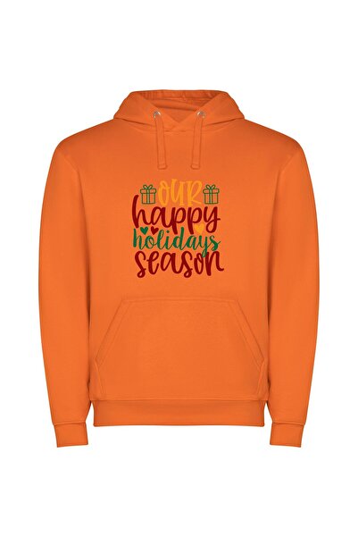 iLovePrints Merry Season's Greetings Φούτερ με κουκούλα σε χρώμα Πορτοκαλί