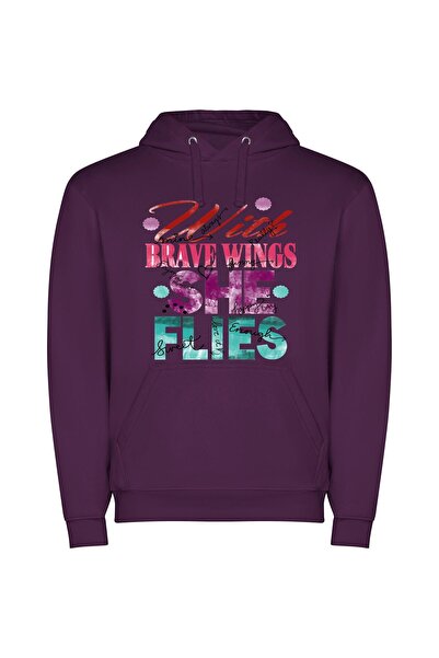 iLovePrints Wings of Brazen Beauty Φούτερ με κουκούλα σε χρώμα Μωβ