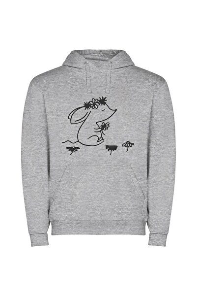 iLovePrints Bunny's Floral Delight Φούτερ με κουκούλα σε χρώμα Γκρι