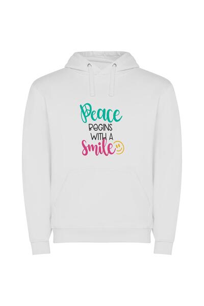 iLovePrints Serene Peaceful Smiling Grin Φούτερ με κουκούλα σε χρώμα Λευκό