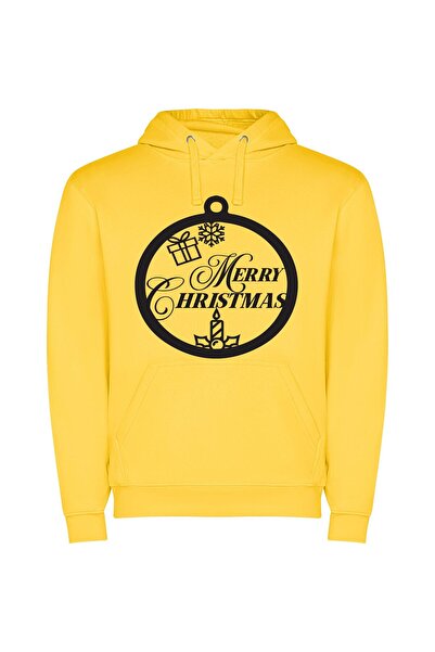 iLovePrints Elegant Monochrome Holiday Decor Φούτερ με κουκούλα σε χρώμα Κίτρινο