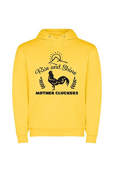 iLovePrints Sunlit Rooster Rising Φούτερ με κουκούλα σε χρώμα Κίτρινο